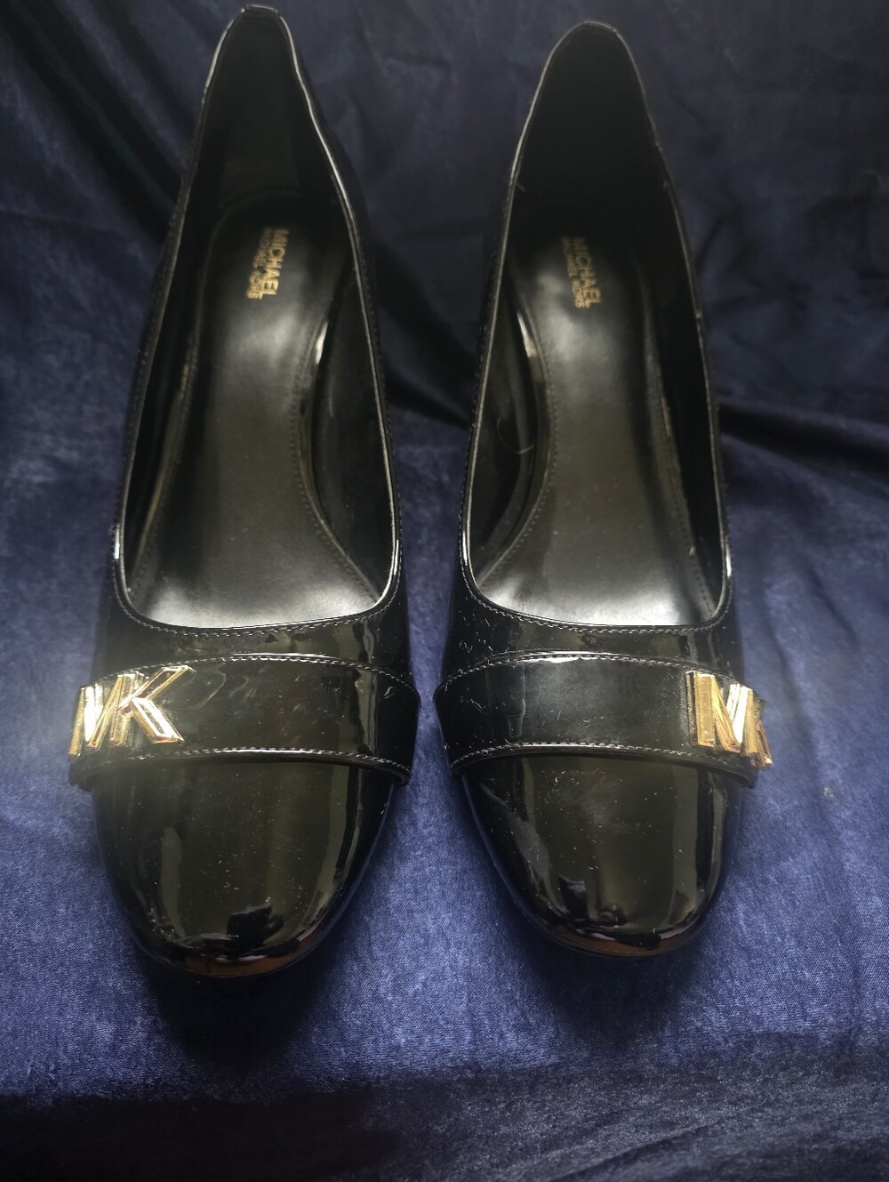 Michael Kors Black Patent Leather Pumps with Gold MK Accent